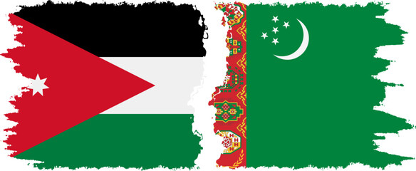 Turkmenistan and Jordan grunge flags connection vector