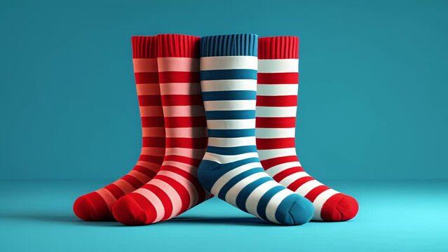 A trio of socks in a barbershop quartet formation harmonizing in perfect unison as they fold themselves into a neat stack.