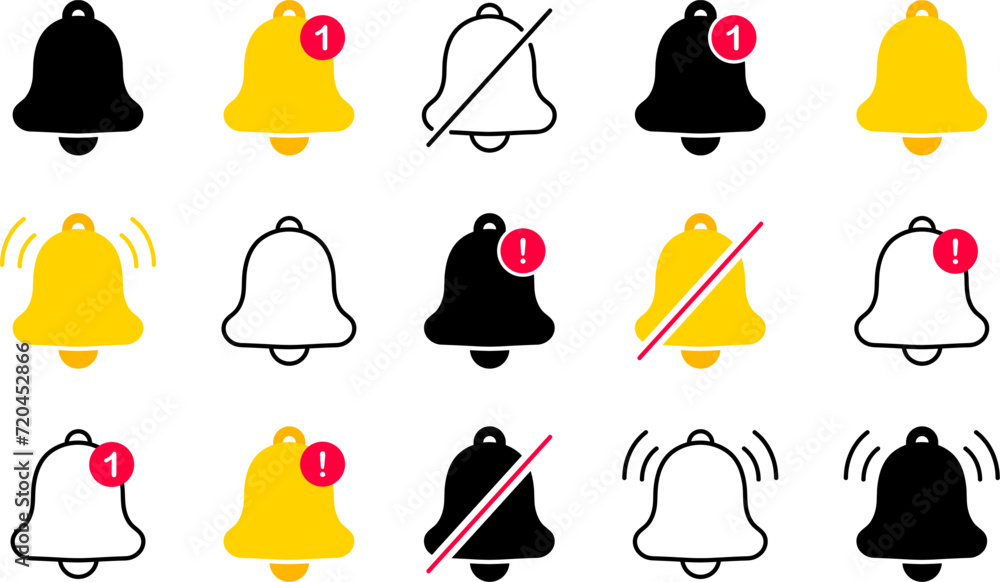 Leinwandbilder notification bell icon set. notice message. alarm symbol. incoming inbox message. new message notifi