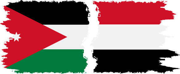 Yemen and Jordan grunge flags connection vector