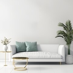 Fototapeta premium modern calm living room with sofa and mockup for painting, empty space for text 