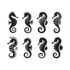 Marine Melody: A Collection of Seahorse Silhouettes Engaged in a Harmonious Underwater Melody - Seahorse Illustration - Seahorse Vector

