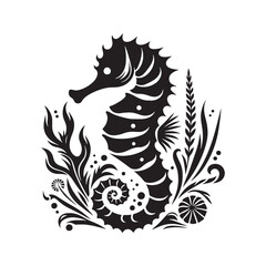 Oceanic Elegance: Seahorse Silhouette Series Evoking the Grace and Beauty of Underwater Life - Seahorse Illustration - Seahorse Vector
