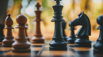 Chess pieces on a game board - obrazy, fototapety, plakaty