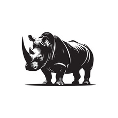 Rhino Reverence: Silhouetted Forms of Rhinoceros Eliciting Reverential Beauty in the Artistry of Wildlife Shadows - Rhino Silhouette Vector - Rhinoceros Vector - Rhinoceros Illustration
