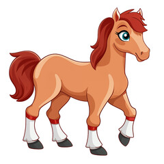 Cartoon cute brown horse isolated on white background for children book, education and etc.