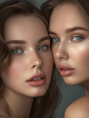 Fototapeta premium Elegant duo lady model, woman fashion, poses and expressions