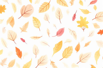 A pattern of fallen autumn leaves scattered randomly , cartoon drawing, water color style - obrazy, fototapety, plakaty