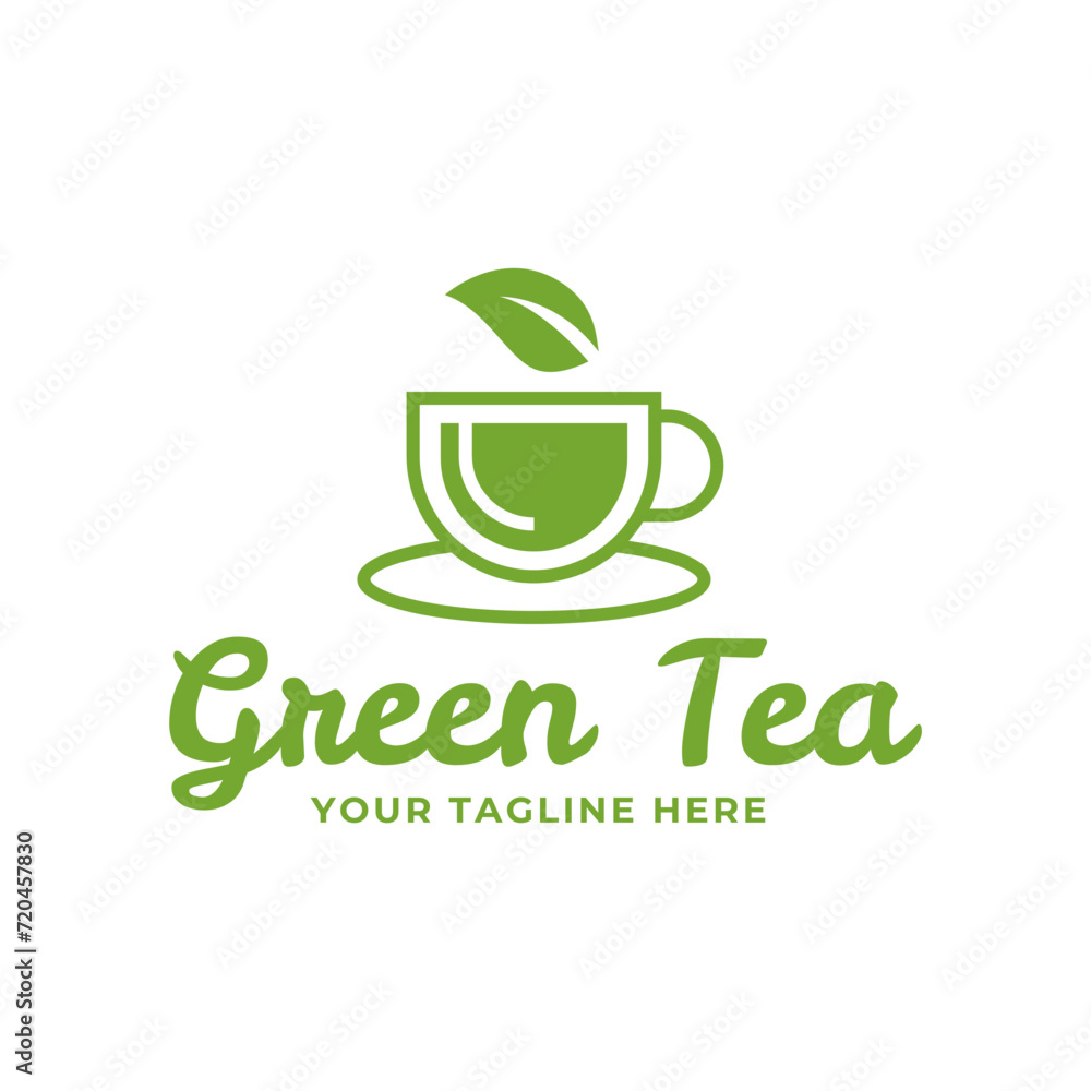 Poster Natural green tea cup for logo design concept editable.