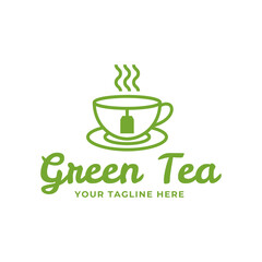 Natural green tea cup for logo design concept editable.