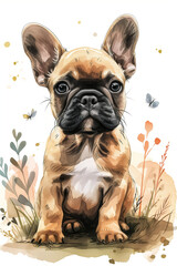 Illustration of a cute French bulldog puppy