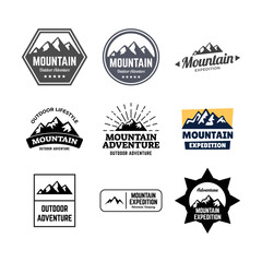 Set of Adventure and outdoor vintage logo template, badge or emblem style - obrazy, fototapety, plakaty