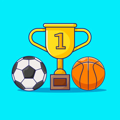 Basketball Trophy and Soccerball Illustration Flat Style Suitable for Web Landing Page and Banner