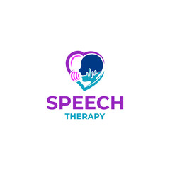 Speech Theraphy Logo with Love. Design Vector Template Illustration.