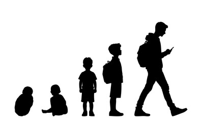 Vector illustration. Growing up children. Set of silhouettes of people.
