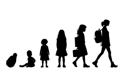 Vector illustration. Growing up children. Set of silhouettes of people.