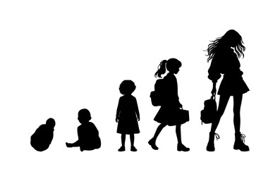 Vector illustration. Growing up children. Set of silhouettes of people.
