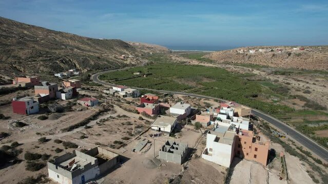 Drone Footage Of banana Farm field , Tamri Morocco