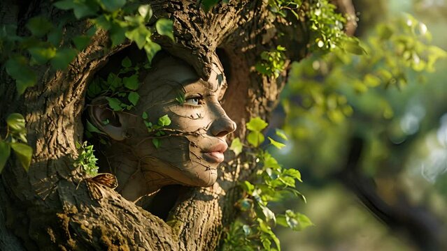 As she gazes out from her tree, the dryads heartshaped face is filled with a peaceful contentment, a testament to the evergreen bond between nature and spirit. Fantasy animation