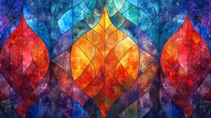 Stained glass window background with colorful  abstract.	