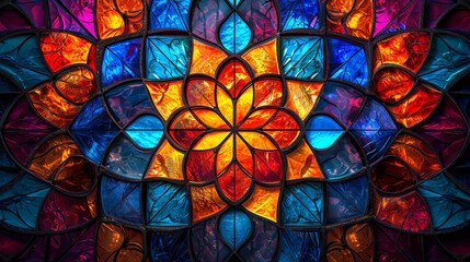 Stained glass window background with colorful  abstract.	