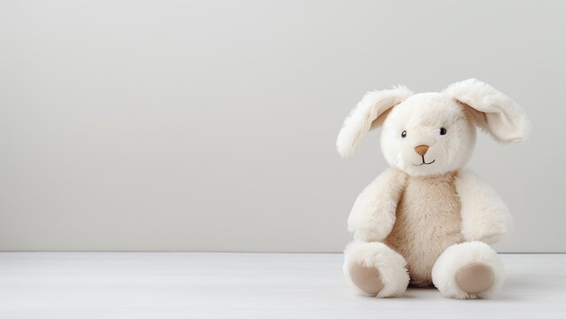 Une peluche lapin sur fond blanc