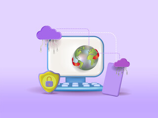 The concept of cloud computing technologies and online data storage for business.
 File folder storage, security protection system, 3d vector, icon.

