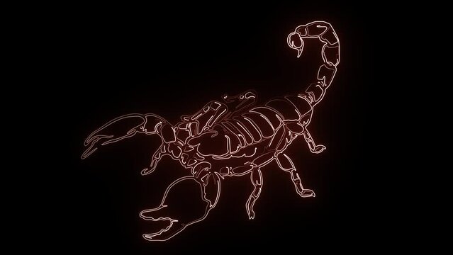 Glowing Neon Icon of Scorpio on Black Background.