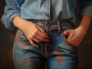 Woman Wearing Blue Jeans and Blue Shirt