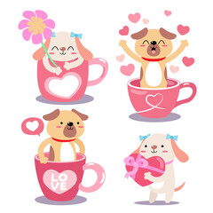 character design collection baby dog valentines day Love concept Doodle cartoon style, vector illustration.