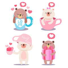 Fototapeta premium character design collection cute baby bear valentines day Love concept Doodle cartoon style, vector illustration.