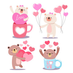 character design collection cute baby bear valentines day Love concept Doodle cartoon style, vector illustration.