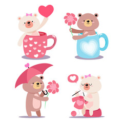 character design collection cute baby bear valentines day Love concept Doodle cartoon style, vector illustration.