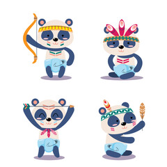 Cartoon Tribal forest animal character. cute Indian animals. cute baby panda