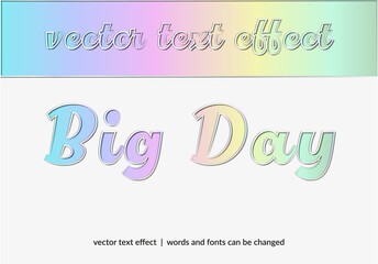 Vector pastel holographic text effect editable font big day