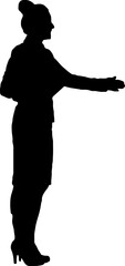 Silhouette of a working woman holding out a hand.