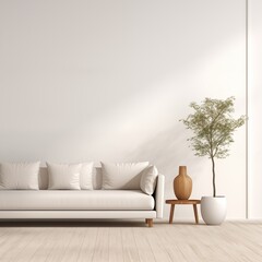 modern calm living room with sofa and mockup for painting, empty space for text 