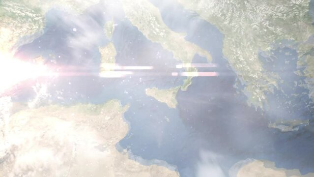 Zoom in from space and focus on Bagheria, Italy. 3D Animation. Background for travel intro. Elements of this image furnished by NASA