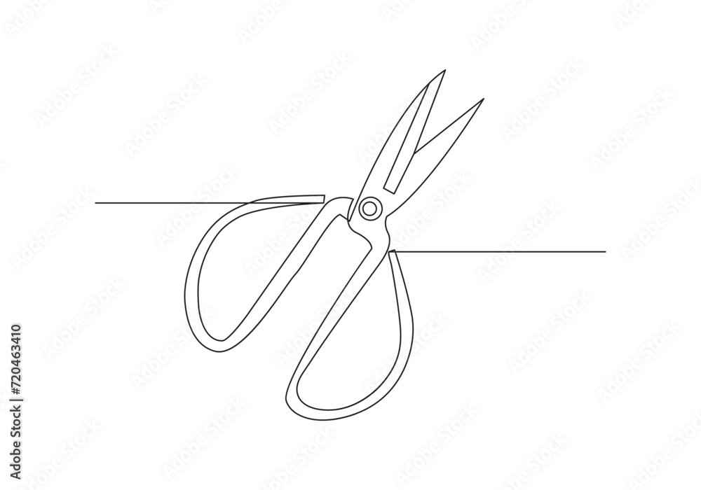 Aufkleber scissors in continuous one line drawing. drawing single line style, minimalist design. editable stro