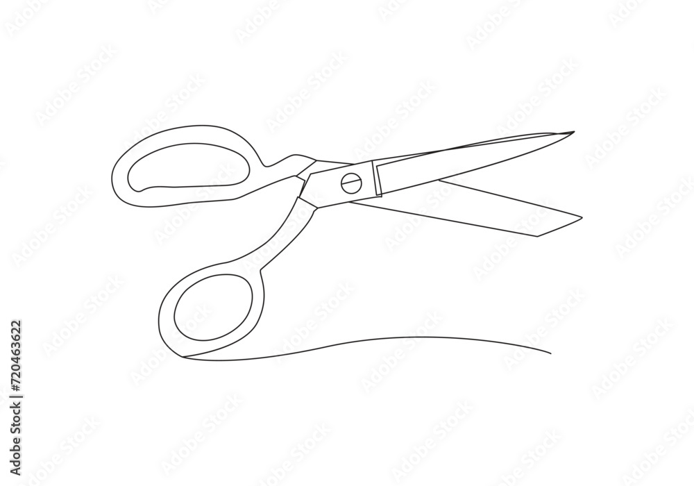 Aufkleber scissors in continuous one line drawing. drawing single line style, minimalist design. editable stro
