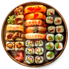 Plate of sushi isolated on white background, vintage, png
