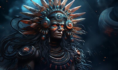 Tezcatlipoca the God of the night sky, Full of black layers, Full background, Portrait, Exquisite detail, Natural light, global illumination, Beautiful illustration. Generative Ai


