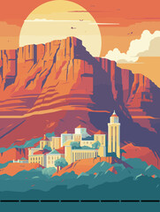 Illustration of Cape Town South Africa Travel Poster in Colorful Flat Digital Art Style