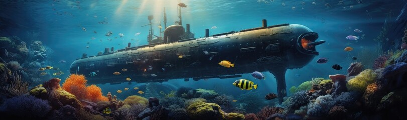 A military submersible deployed in oceanic waters.