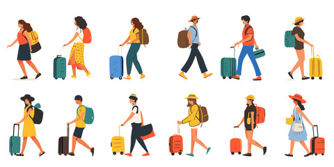 Travelers can be seen at the airport, including business tourists and individuals waiting at airport terminals with their luggage