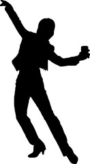 Silhouette of working woman having fun.