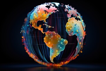 Abstract globe focusing on North America, representing interconnected digital and financial networks, Ai generated