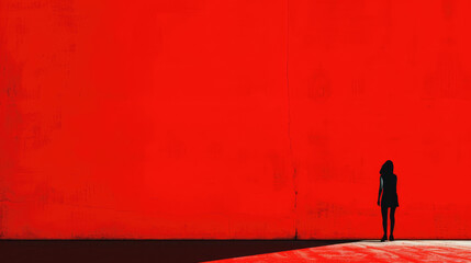 silhouette of a person standing next to a red wall