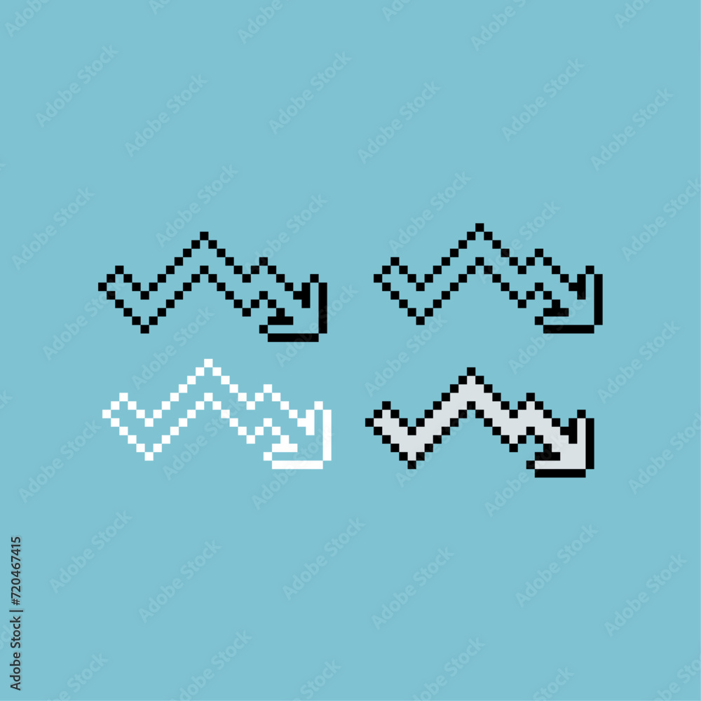 Poster pixel art outline sets icon of graphic down variation color.graph down icon on pixelated style. 8bit