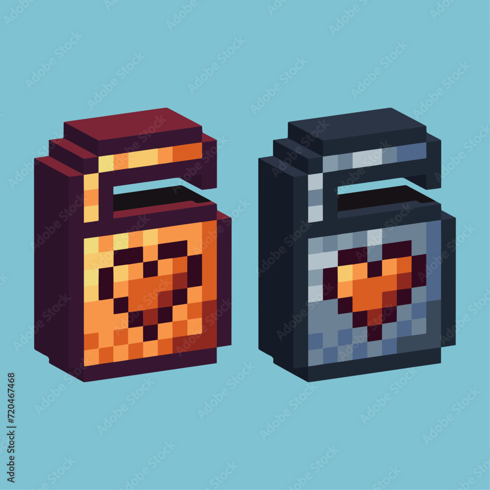Poster isometric pixel art 3d of padlock love icon for items asset. love with padlock symbol icon on pixela